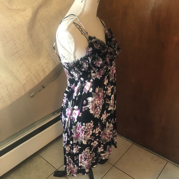 Candies Womens Multicolor Floral Dress Fluff Bodice SZ M Spaghetti Straps SEXY - Picture 3 of 10